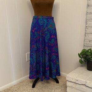 Vibrant Vintage Paisley Madi Skirt - Blue and Purple 100% Silk
